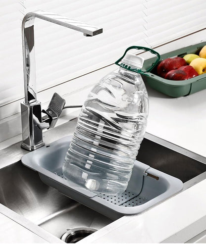 Collapsible Kitchen Colander Strainer, Expandable Over the Sink Colander for Kitchen, Adjustable Silicone Portable Sink Strainer, Foldable Wash Fruits Vegetables Noodle Basket (Grey)