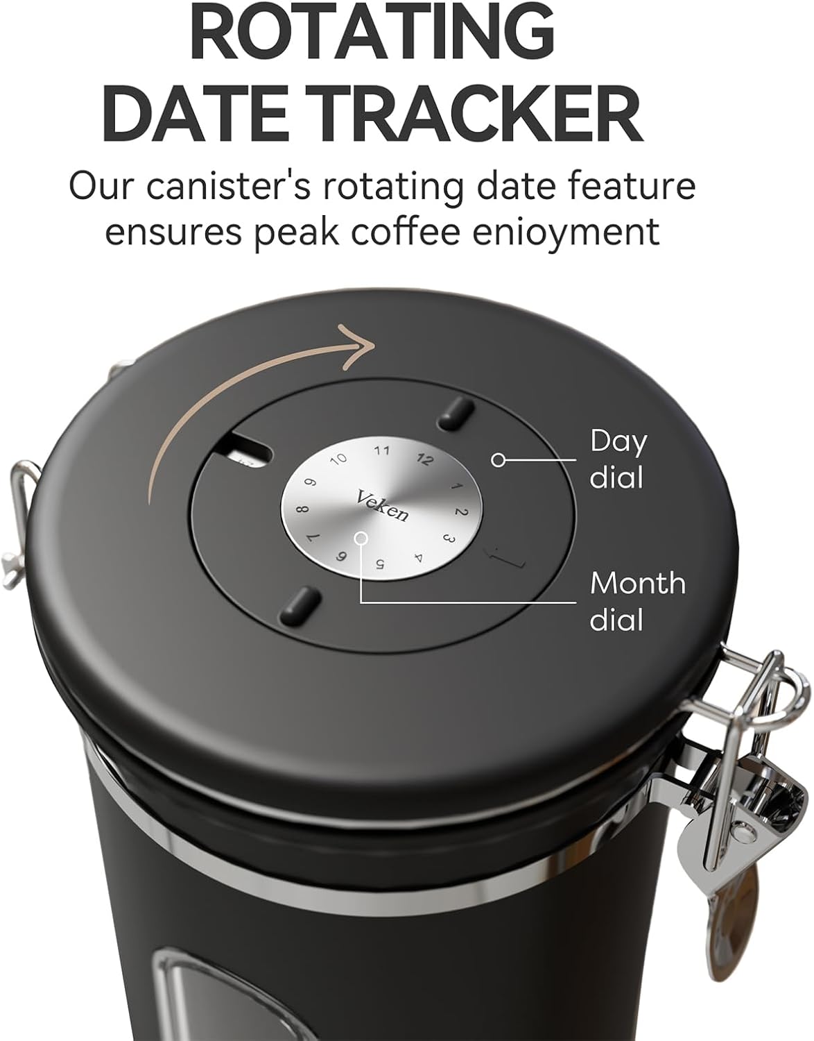 Coffee Canister with Window,Airtight Stainless Steel Pantry Container,Kitchen Food Storage Organizers for Beans,Ground,Espresso,Rice,Tea,Sugar, Cereal, Bar Accessories,Gifts,Lids,Jars,22OZ,Black