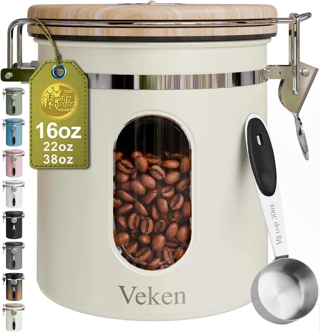Coffee Canister with Window,Airtight Stainless Steel Pantry Container,Kitchen Food Storage Organizers for Beans,Ground,Espresso,Rice,Tea,Sugar, Cereal, Bar Accessories,Gifts,Lids,Jars,22OZ,Black