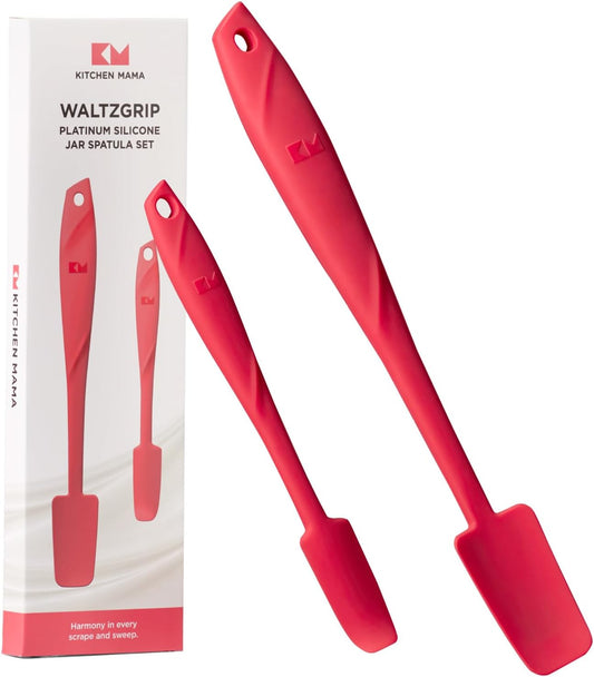 WaltzGrip Platinum Silicone Jar and Can Spatula Set, Red | Heat-Resistant, Dishwasher Safe, Ergonomic Grip, Perfect for Mixing and Scraping, Nonstick Cookware