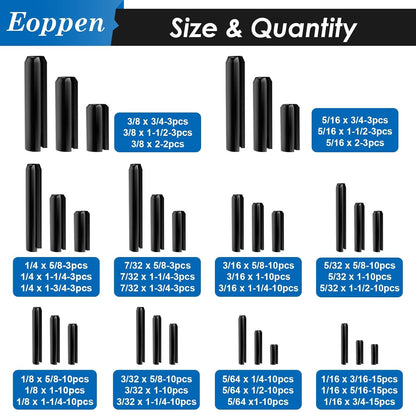 SAE Roll Pin Assortment Set - Slotted Spring Pins Steel Split Expansion Pin 10 Sizes 1/16 5/64 3/32 1/8 5/32 3/16 7/32 1/4 5/16 3/8 Inch for Home Improvement Automotive Repair