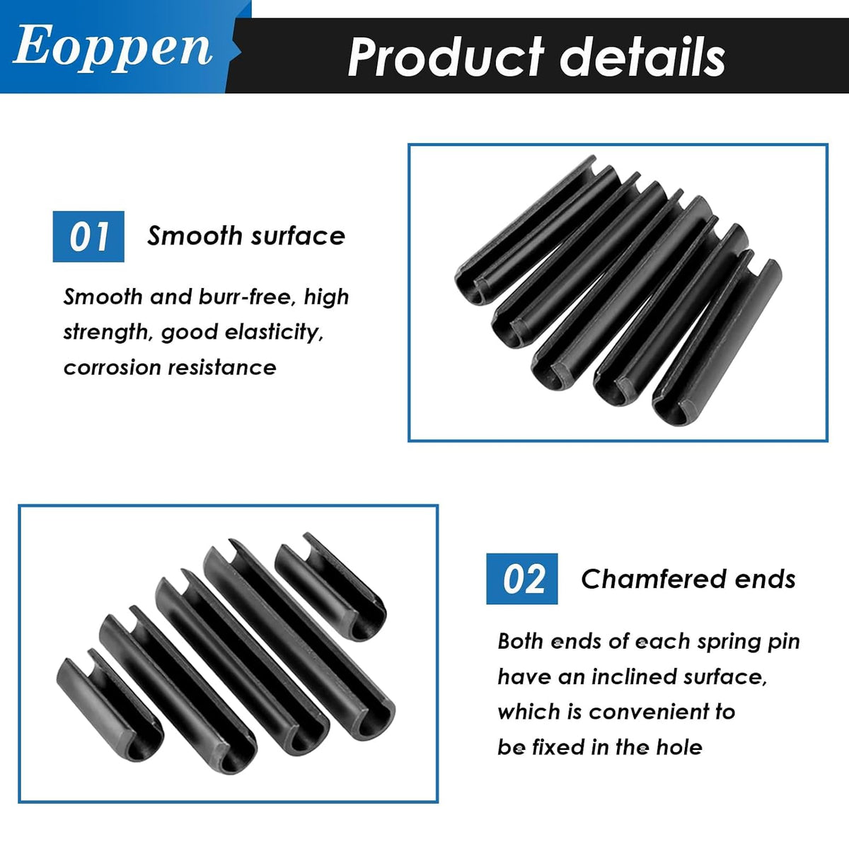 SAE Roll Pin Assortment Set - Slotted Spring Pins Steel Split Expansion Pin 10 Sizes 1/16 5/64 3/32 1/8 5/32 3/16 7/32 1/4 5/16 3/8 Inch for Home Improvement Automotive Repair