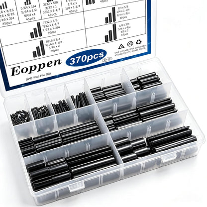 SAE Roll Pin Assortment Set - Slotted Spring Pins Steel Split Expansion Pin 10 Sizes 1/16 5/64 3/32 1/8 5/32 3/16 7/32 1/4 5/16 3/8 Inch for Home Improvement Automotive Repair