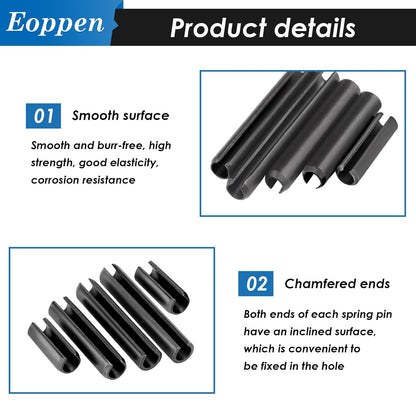 SAE Roll Pin Assortment Set - Slotted Spring Pins Steel Split Expansion Pin 10 Sizes 1/16 5/64 3/32 1/8 5/32 3/16 7/32 1/4 5/16 3/8 Inch for Home Improvement Automotive Repair