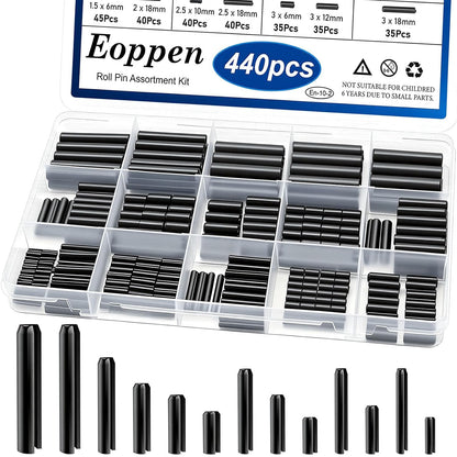 SAE Roll Pin Assortment Set - Slotted Spring Pins Steel Split Expansion Pin 10 Sizes 1/16 5/64 3/32 1/8 5/32 3/16 7/32 1/4 5/16 3/8 Inch for Home Improvement Automotive Repair