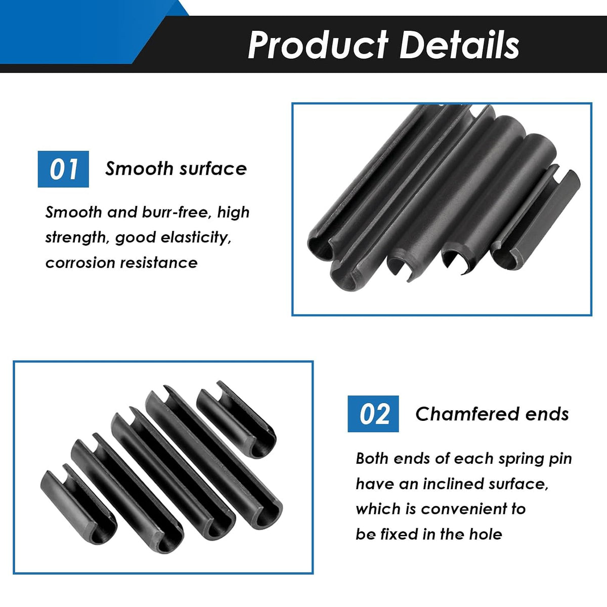 SAE Roll Pin Assortment Set - Slotted Spring Pins Steel Split Expansion Pin 10 Sizes 1/16 5/64 3/32 1/8 5/32 3/16 7/32 1/4 5/16 3/8 Inch for Home Improvement Automotive Repair