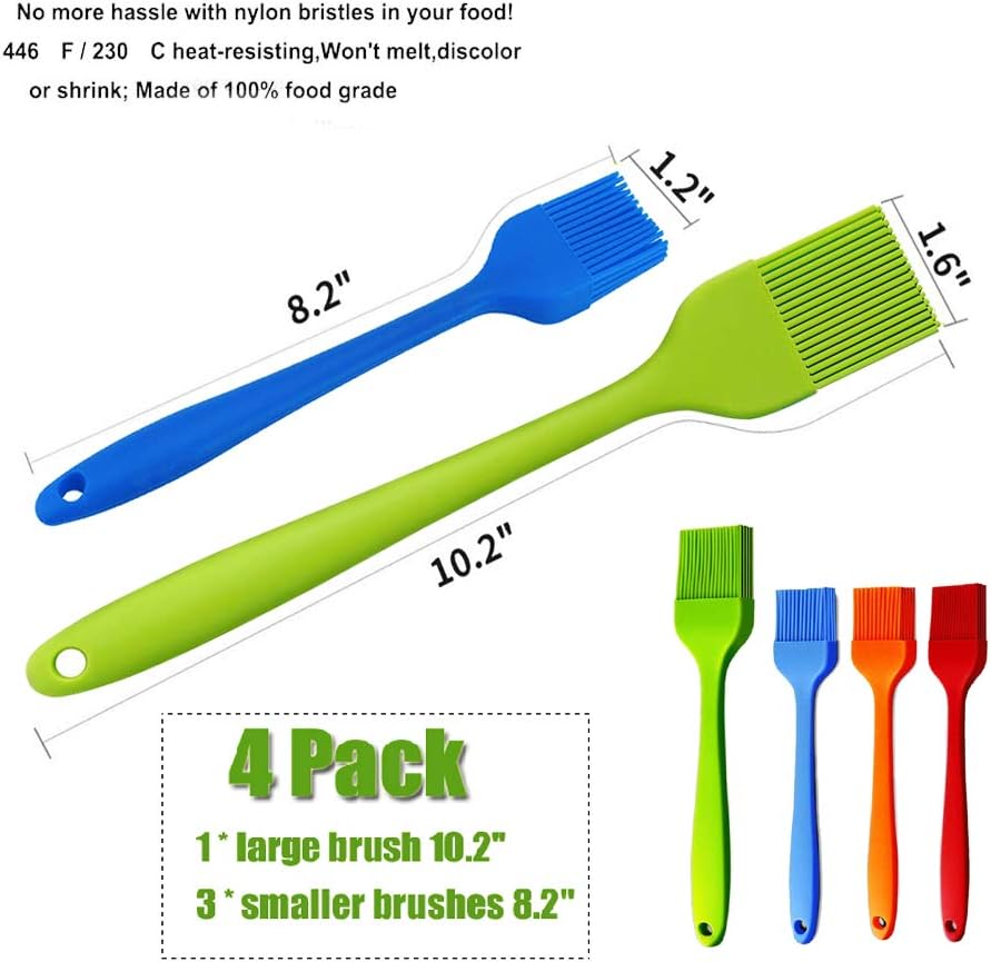 Grill Basting Brush Silicone Pastry Baking Brush BBQ Meat Oil Brush 4Pack