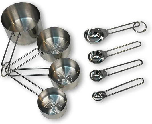 Stainless Steel Measuring Cups & Spoons Set, 8 Piece, Engraved