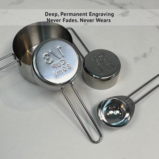 Stainless Steel Measuring Cups & Spoons Set, 8 Piece, Engraved