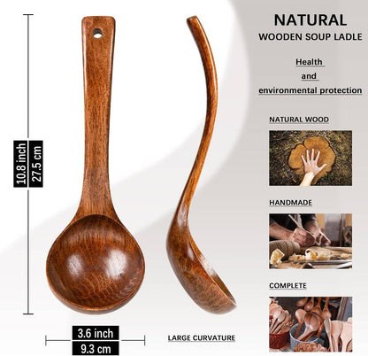 Wooden Soup Ladle for Cooking, 10.8 Inch, 3 oz, Hardwood | Deep bowl serves soups, stews, sauces and gravies; long handle offers comfortable reach and is gentle on nonstick cookware.