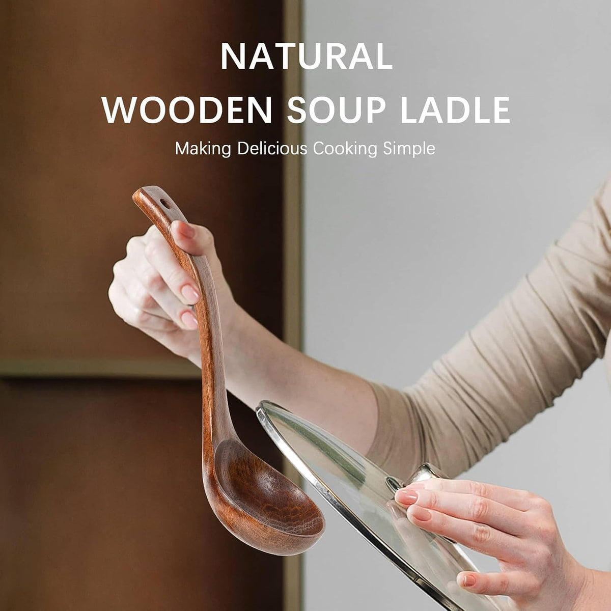 Wooden Soup Ladle for Cooking, 10.8 Inch, 3 oz, Hardwood | Deep bowl serves soups, stews, sauces and gravies; long handle offers comfortable reach and is gentle on nonstick cookware.