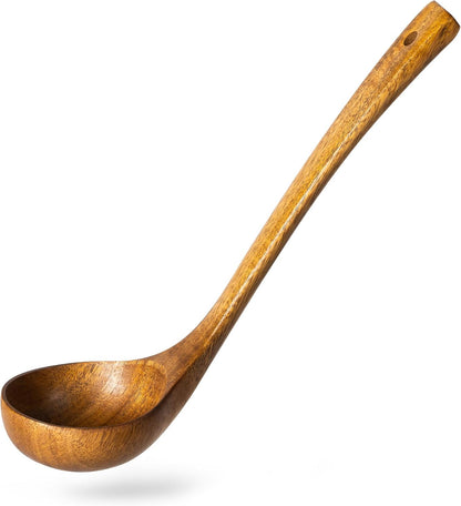 Wooden Soup Ladle for Cooking, 10.8 Inch, 3 oz, Hardwood | Deep bowl serves soups, stews, sauces and gravies; long handle offers comfortable reach and is gentle on nonstick cookware.