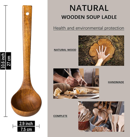 Wooden Soup Ladle for Cooking, 10.8 Inch, 3 oz, Hardwood | Deep bowl serves soups, stews, sauces and gravies; long handle offers comfortable reach and is gentle on nonstick cookware.