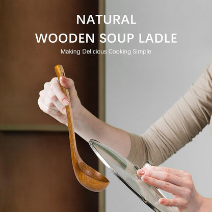 Wooden Soup Ladle for Cooking, 10.8 Inch, 3 oz, Hardwood | Deep bowl serves soups, stews, sauces and gravies; long handle offers comfortable reach and is gentle on nonstick cookware.