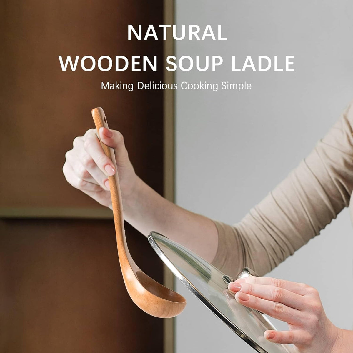 Wooden Soup Ladle for Cooking, 10.8 Inch, 3 oz, Hardwood | Deep bowl serves soups, stews, sauces and gravies; long handle offers comfortable reach and is gentle on nonstick cookware.