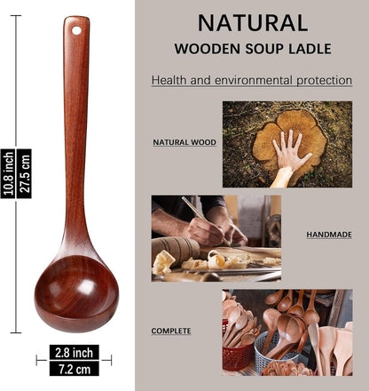 Wooden Soup Ladle for Cooking, 10.8 Inch, 3 oz, Hardwood | Deep bowl serves soups, stews, sauces and gravies; long handle offers comfortable reach and is gentle on nonstick cookware.