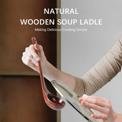 Wooden Soup Ladle for Cooking, 10.8 Inch, 3 oz, Hardwood | Deep bowl serves soups, stews, sauces and gravies; long handle offers comfortable reach and is gentle on nonstick cookware.