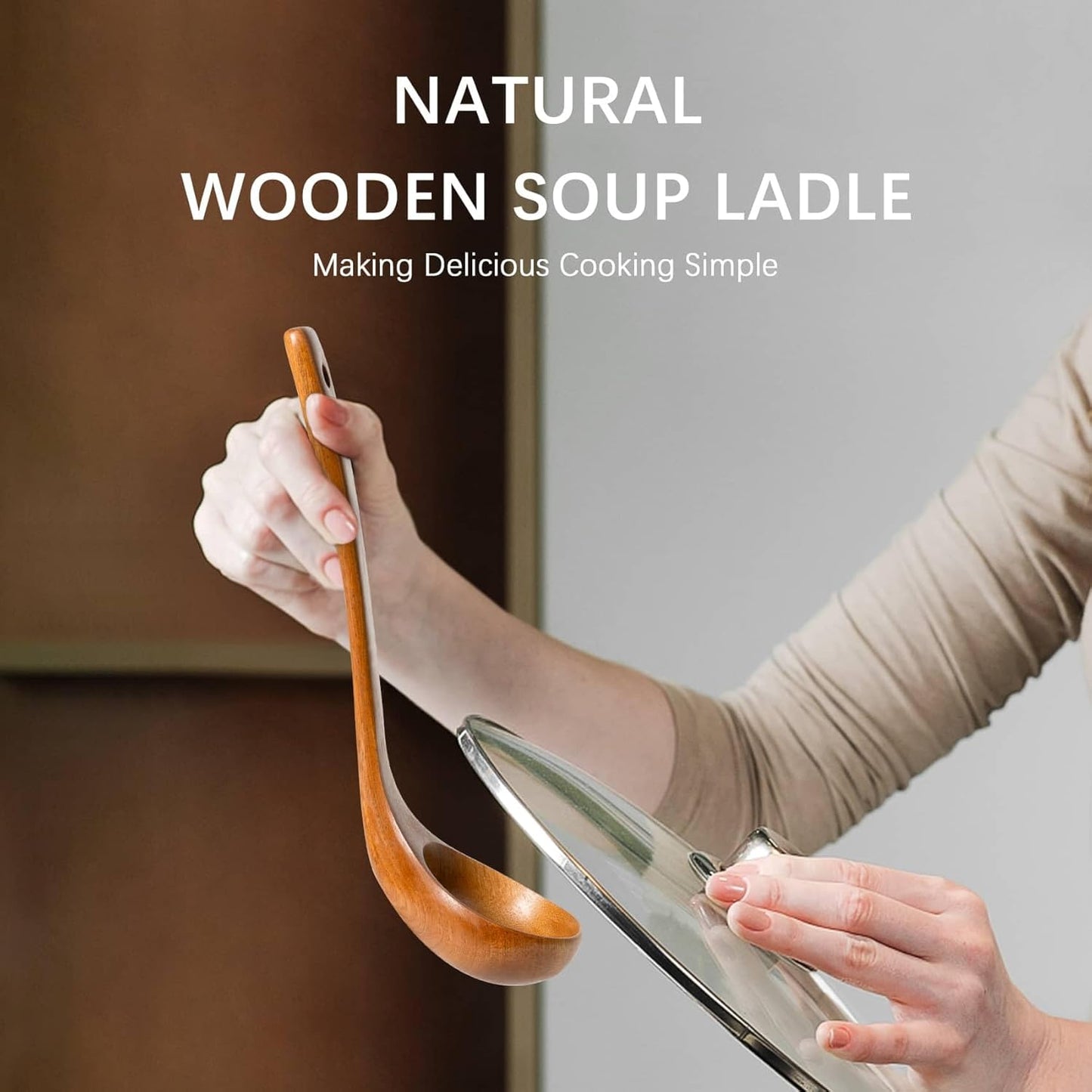 Wooden Soup Ladle for Cooking, 10.8 Inch, 3 oz, Hardwood | Deep bowl serves soups, stews, sauces and gravies; long handle offers comfortable reach and is gentle on nonstick cookware.