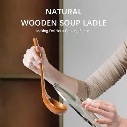Wooden Soup Ladle for Cooking, 10.8 Inch, 3 oz, Hardwood | Deep bowl serves soups, stews, sauces and gravies; long handle offers comfortable reach and is gentle on nonstick cookware.