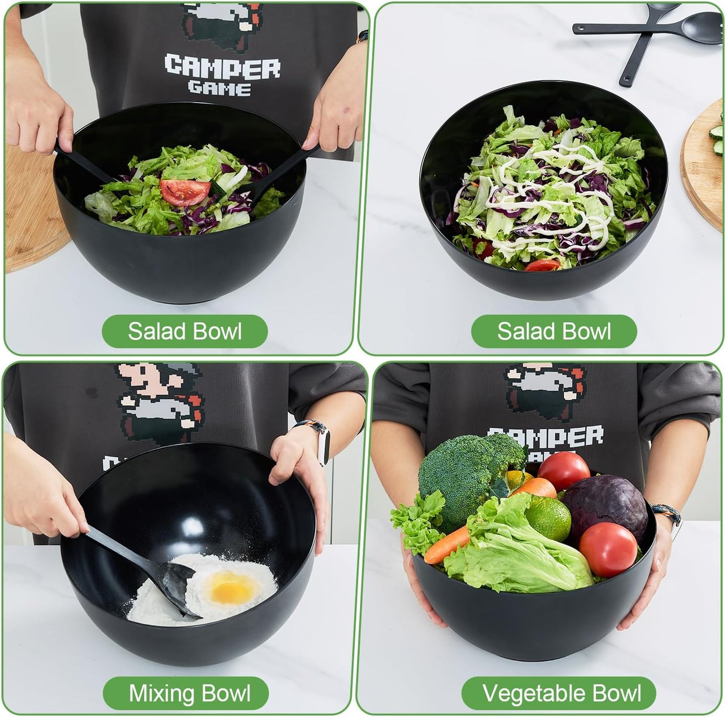 12" Salad Bowls, Bamboo Fiber Salad Bowl with Lid, 7.7Qt Extra Large Mixing Bowls with Servers for Kitchen, Salad Serving Bowl Set with Utensils for Salad, Pasta, Fruits, Vegetables and Dessert