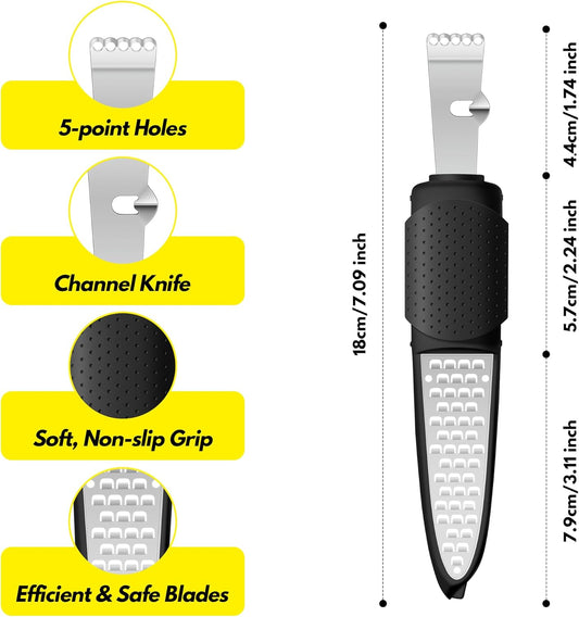 Lemon Zester Tool with Channel Knife, Stainless Steel Citrus Zester Tool, Lemon Peeler, Zesters for Kitchen, Ultra Sharp 2-in-1 Tool Easily Creates Citrus Zest (Black)