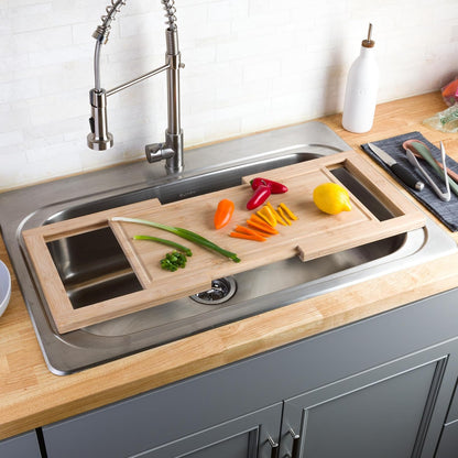 2 in 1 Cutting Board with Strainer, Natural, 13.2” x 11.5”