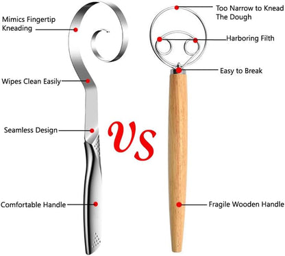 Seamless Danish Dough Whisk -10" Stainless Steel Dutch Bread Dough Whisk Tool for Sourdough Bread Baking, Whisking, Pizza, Pastry, Cake Batter, Biscuits,Dishwasher Safe