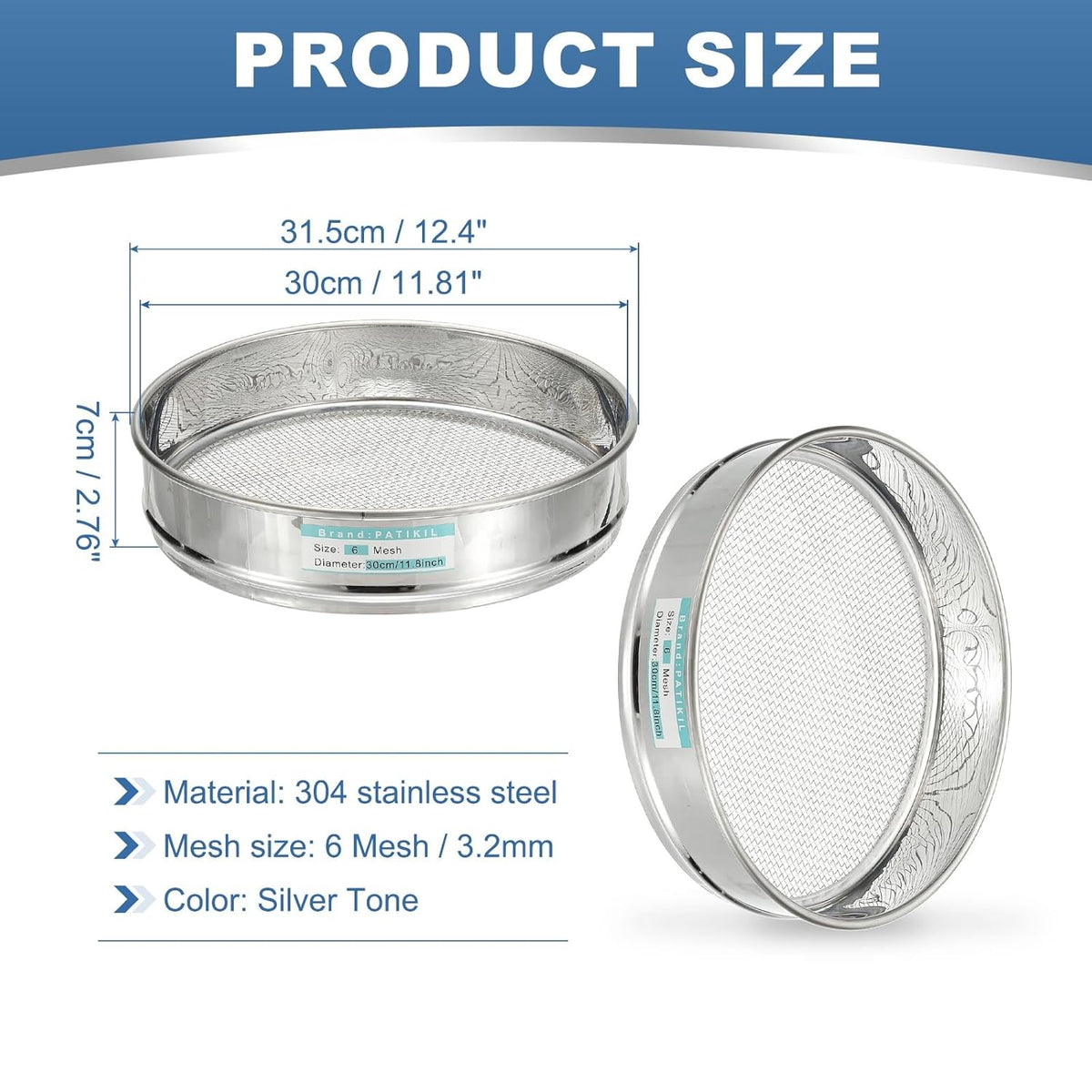 20 Mesh(0.9mm) Lab Sieve, 11.8"(30cm) Diameter Sifting Screen 304 Stainless Steel Wire Cloth Fine Mesh Sieve for Industrial Laboratory Home Soil Sifter Dry Sift Screens Hash