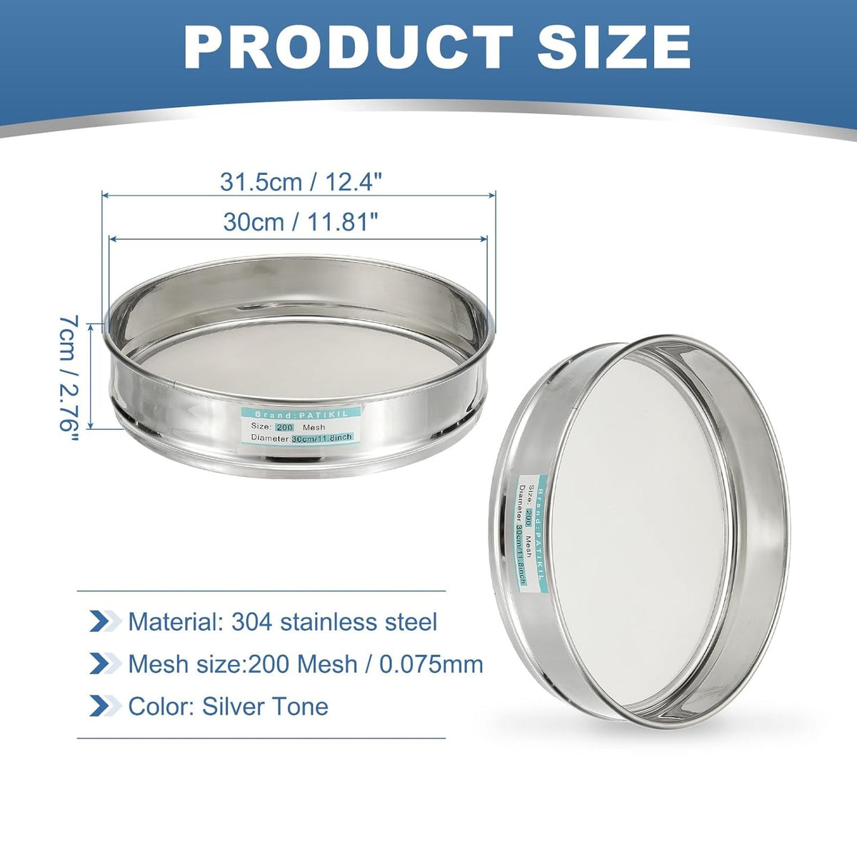 20 Mesh(0.9mm) Lab Sieve, 11.8"(30cm) Diameter Sifting Screen 304 Stainless Steel Wire Cloth Fine Mesh Sieve for Industrial Laboratory Home Soil Sifter Dry Sift Screens Hash