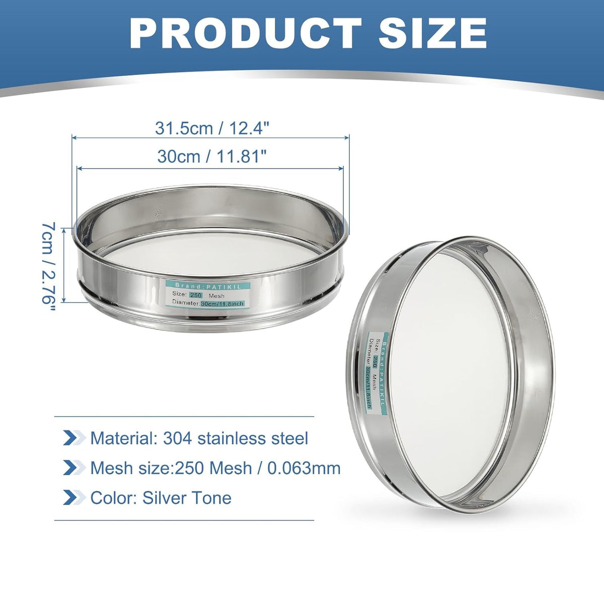 20 Mesh(0.9mm) Lab Sieve, 11.8"(30cm) Diameter Sifting Screen 304 Stainless Steel Wire Cloth Fine Mesh Sieve for Industrial Laboratory Home Soil Sifter Dry Sift Screens Hash