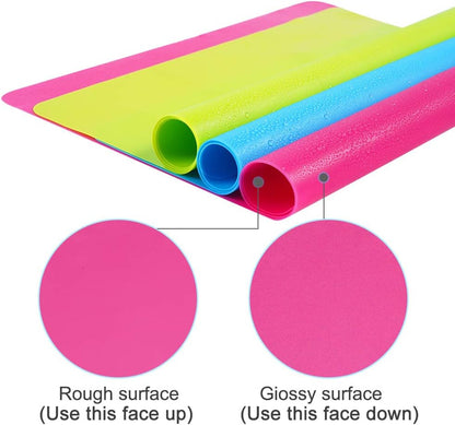 3 Pack Silicone Mats Large Sheets for Crafts Resin Jewelry Molds | 15.7" x 11.8" Silicone Placemat (Blue & Rose Red & Green), Non-Stick, Heat Resistant