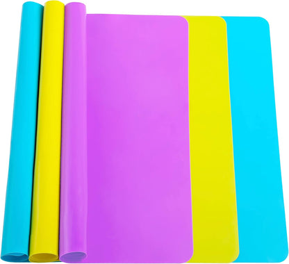3 Pack Silicone Mats Large Sheets for Crafts Resin Jewelry Molds | 15.7" x 11.8" Silicone Placemat (Blue & Rose Red & Green), Non-Stick, Heat Resistant
