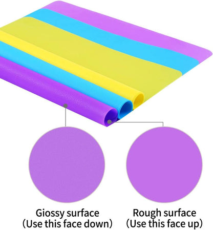 3 Pack Silicone Mats Large Sheets for Crafts Resin Jewelry Molds | 15.7" x 11.8" Silicone Placemat (Blue & Rose Red & Green), Non-Stick, Heat Resistant
