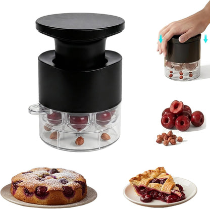 Cherry Pitter Tool, Multi Cherry Seed Remover Pits 7 Cherries at Once, Food-Grade Cherry Core Remover with Splash Guard Container, for Making Jam, Pie, Cake (White)