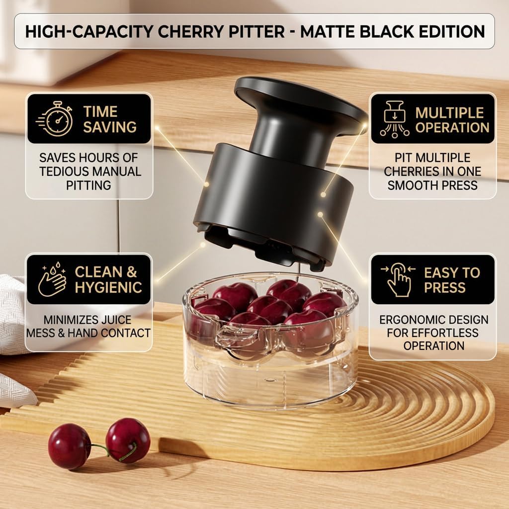 Cherry Pitter Tool, Multi Cherry Seed Remover Pits 7 Cherries at Once, Food-Grade Cherry Core Remover with Splash Guard Container, for Making Jam, Pie, Cake (White)