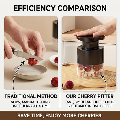Cherry Pitter Tool, Multi Cherry Seed Remover Pits 7 Cherries at Once, Food-Grade Cherry Core Remover with Splash Guard Container, for Making Jam, Pie, Cake (White)