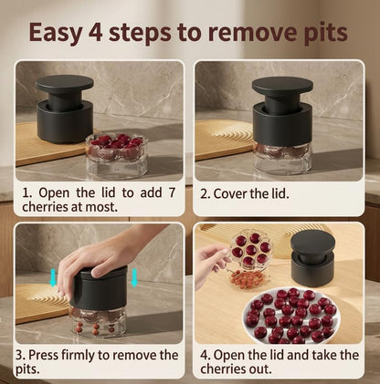 Cherry Pitter Tool, Multi Cherry Seed Remover Pits 7 Cherries at Once, Food-Grade Cherry Core Remover with Splash Guard Container, for Making Jam, Pie, Cake (White)