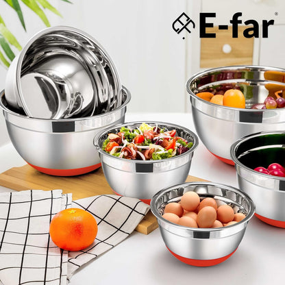 Stainless Steel Mixing Bowls with Lids Set, 5-Piece Nesting Salad Bowls with 3 Grater Attachments and Non-Slip Bottoms, Size 4.6, 2.6, 2, 1.5, 1QT for Kitchen (Khaki)