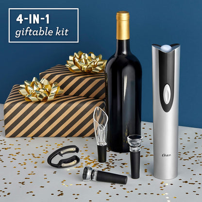 Cordless Electric Wine Bottle Opener with Foil Cutter, Silver