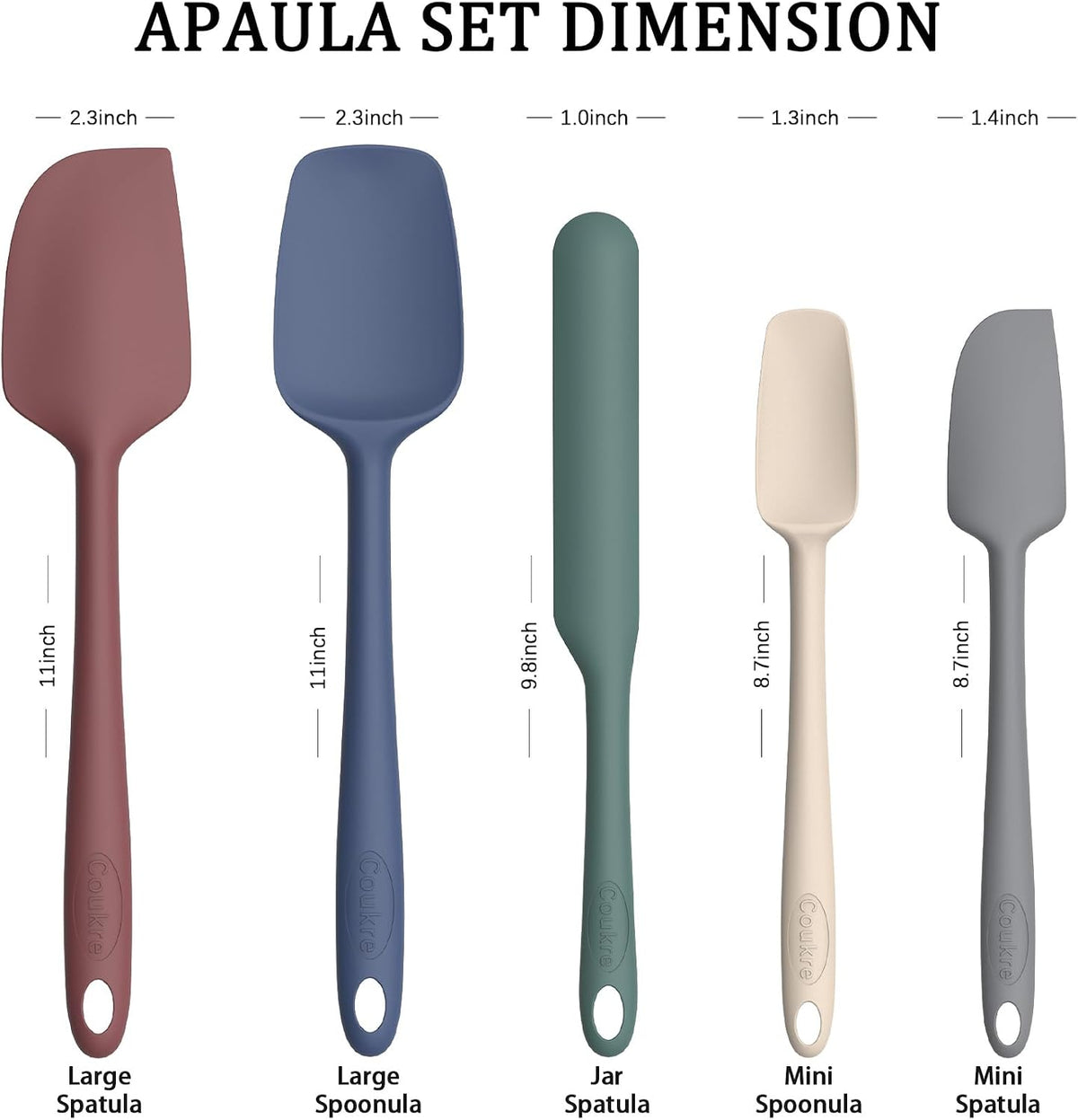 Silicone Spatula Set of 5,High Temperature Resistant, Food Grade Silicone, Dishwasher Safe, for Baking, Cooking (Pure Colorful A)