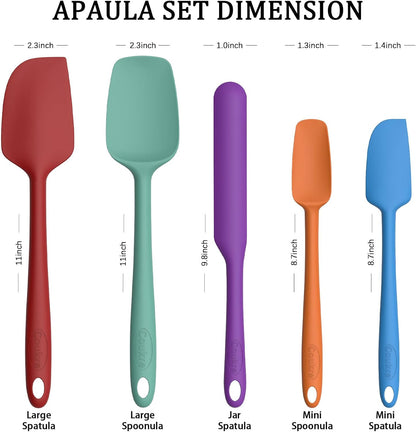 Silicone Spatula Set of 5,High Temperature Resistant, Food Grade Silicone, Dishwasher Safe, for Baking, Cooking (Pure Colorful A)