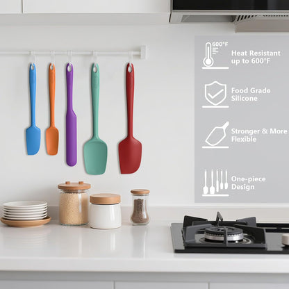 Silicone Spatula Set of 5,High Temperature Resistant, Food Grade Silicone, Dishwasher Safe, for Baking, Cooking (Pure Colorful A)