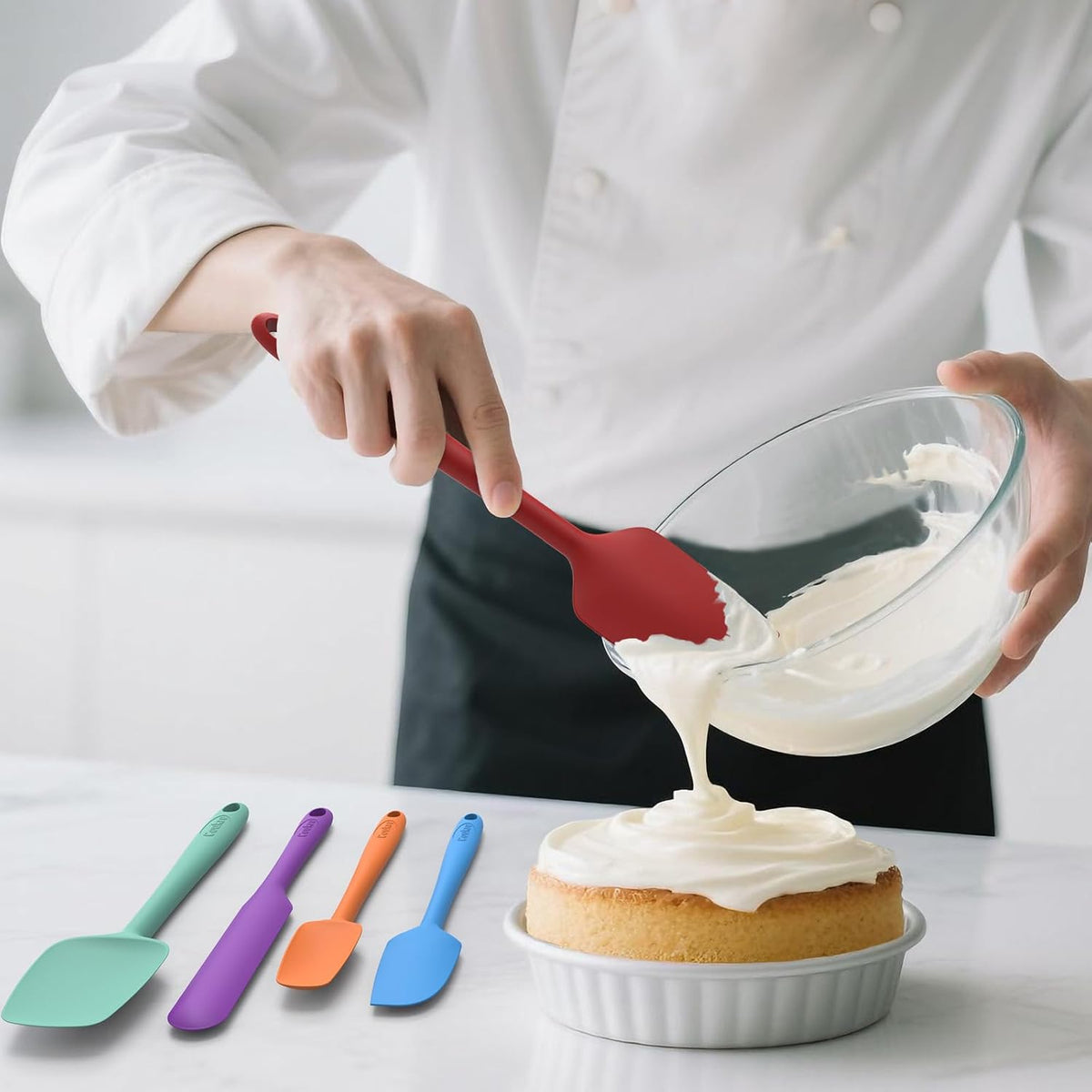 Silicone Spatula Set of 5,High Temperature Resistant, Food Grade Silicone, Dishwasher Safe, for Baking, Cooking (Pure Colorful A)