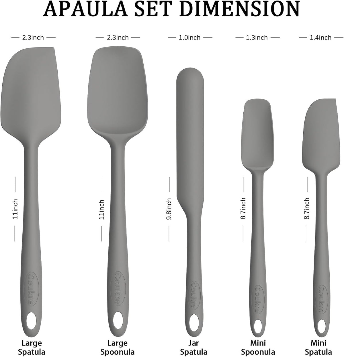 Silicone Spatula Set of 5,High Temperature Resistant, Food Grade Silicone, Dishwasher Safe, for Baking, Cooking (Pure Colorful A)