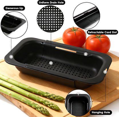 Extendable Colander Strainer Basket, Over the Sink Colander and Strainer for Kitchen, Wash Vegetables and Fruits, Drain Pasta and Dry Dishes, Adjustable Colander from 13.5In to 18.7In, Gray