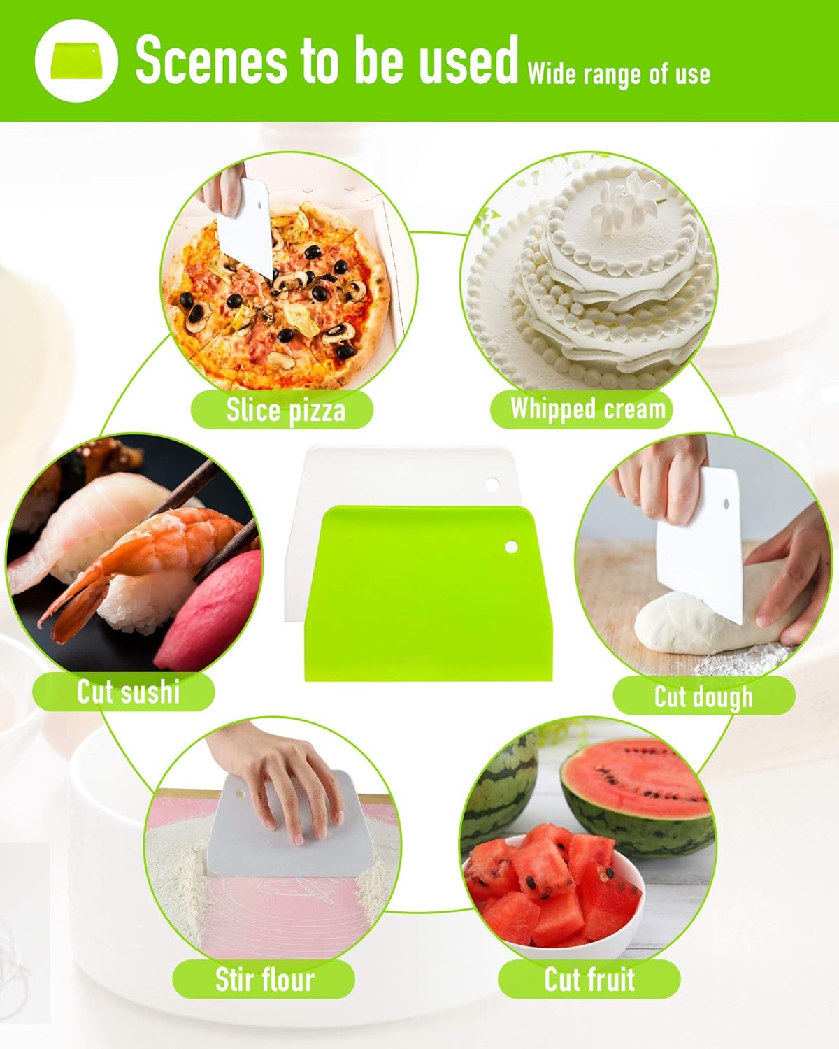 (2PCS) Dough Scraper Bowl Scraper ，Food safe Plastic Dough Cutter， Flexible Plastic Scraper Practical Bench Scraper Multipurpose Food Scrappers for Bread Dough Cake Fondant Icing