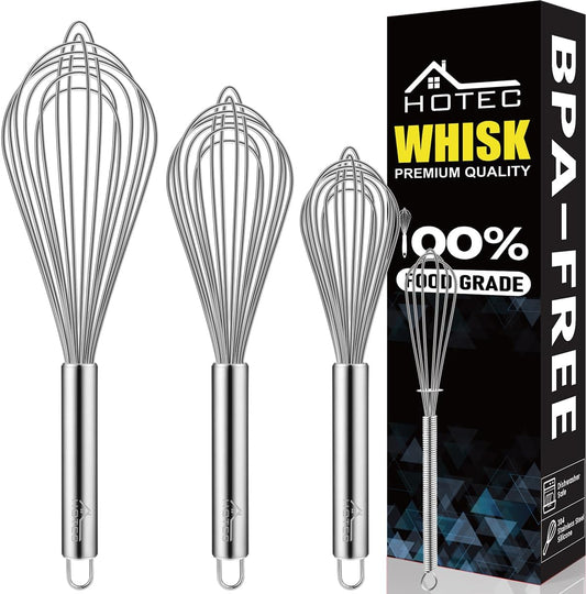 Stainless Steel Whisk Set of 4, Food Grade Balloon Whisk Egg Beater, Thicken Wire Mixing Whisk for Baking, Cooking, Whisking Cream, Sauce, Pancake Batter
