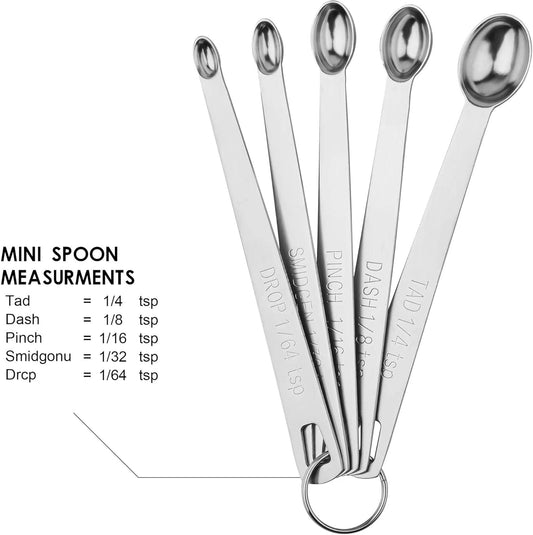 Measuring Spoons Set, Mini Teaspoon Measuring Spoons, Tiny Tsp Stainless Steel Measuring Tools for Kitchen & Baking, Small 1/16, 1/8 Measure Spoon for Spice