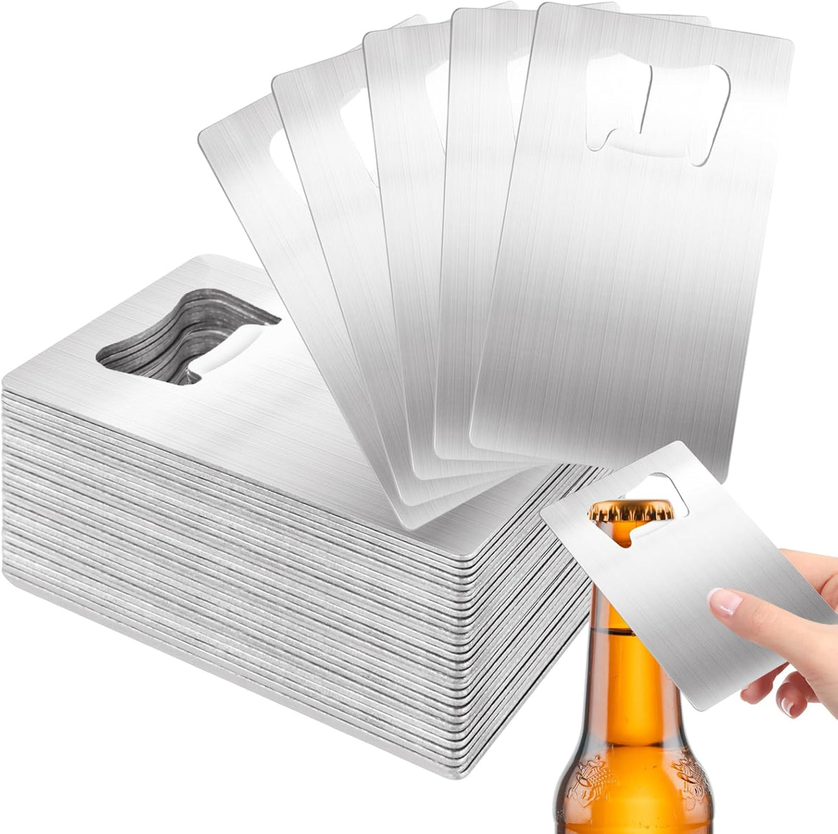 ABuff 60PCS Credit Card Bottle Opener Stainless Steel Beer Bottle Opener for Wallet Pocket, Pocker Cap Opener for Wedding Party Groomsmen Bridesmaid Gifts