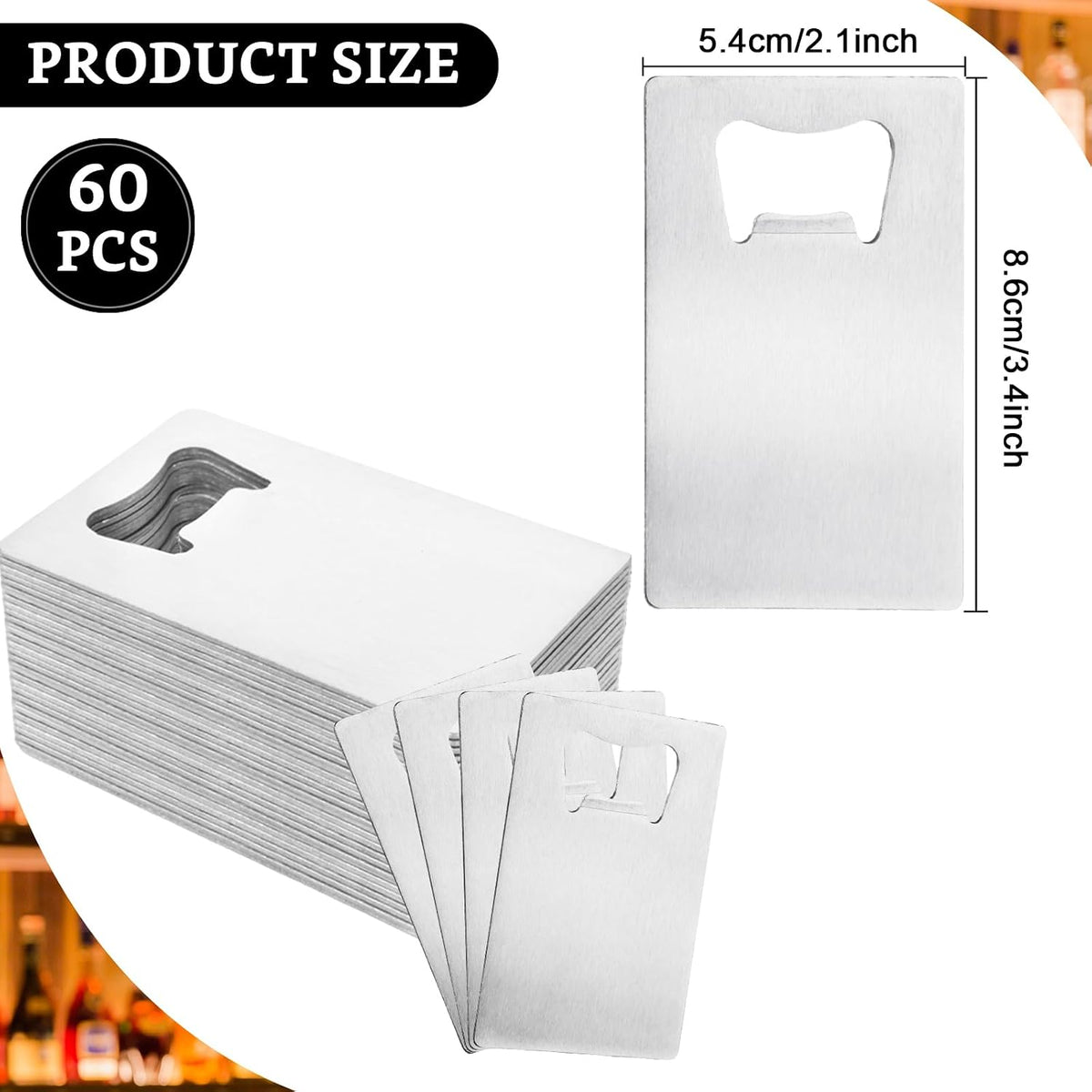 ABuff 60PCS Credit Card Bottle Opener Stainless Steel Beer Bottle Opener for Wallet Pocket, Pocker Cap Opener for Wedding Party Groomsmen Bridesmaid Gifts